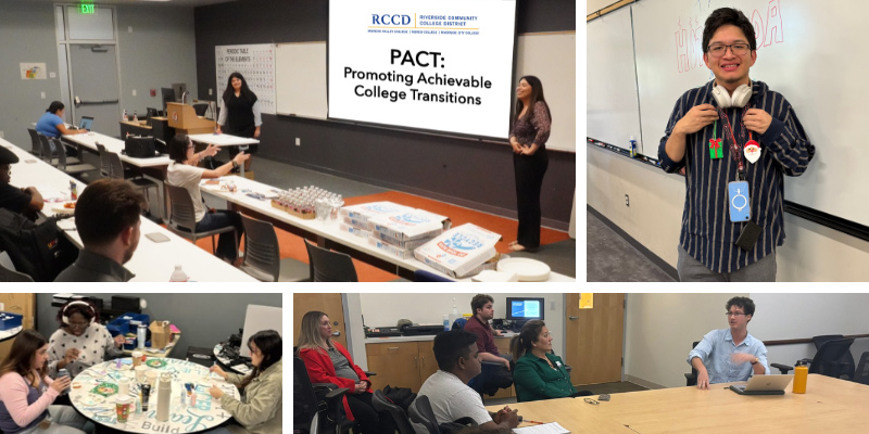 Collage of photos of PACT student participants attending workshops across all 3 RCCD colleges