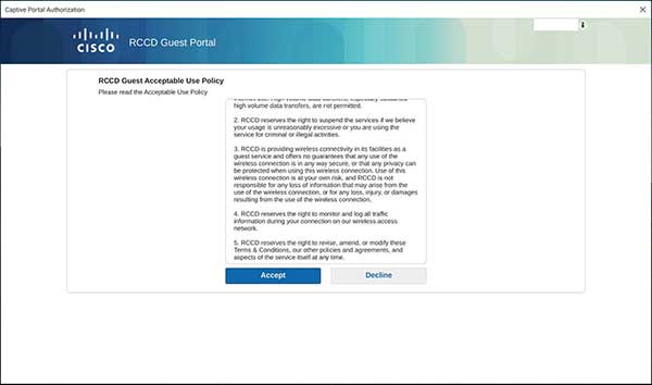 Cisco Riverside Community College District Guest Portal Acceptable Use Policy