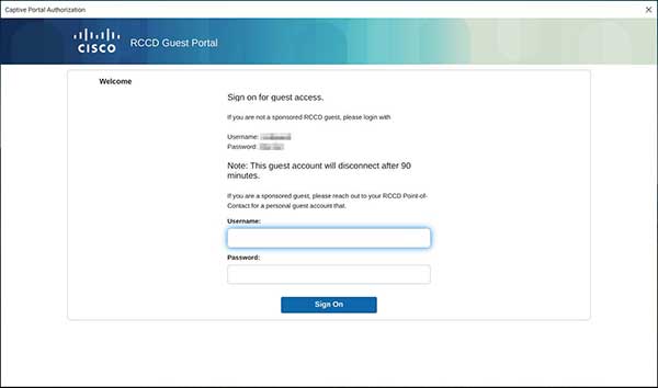 Cisco Riverside Community College District Guest Portal